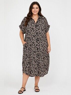 TORRID Leopard Print Button Front Midi Shirt Dress